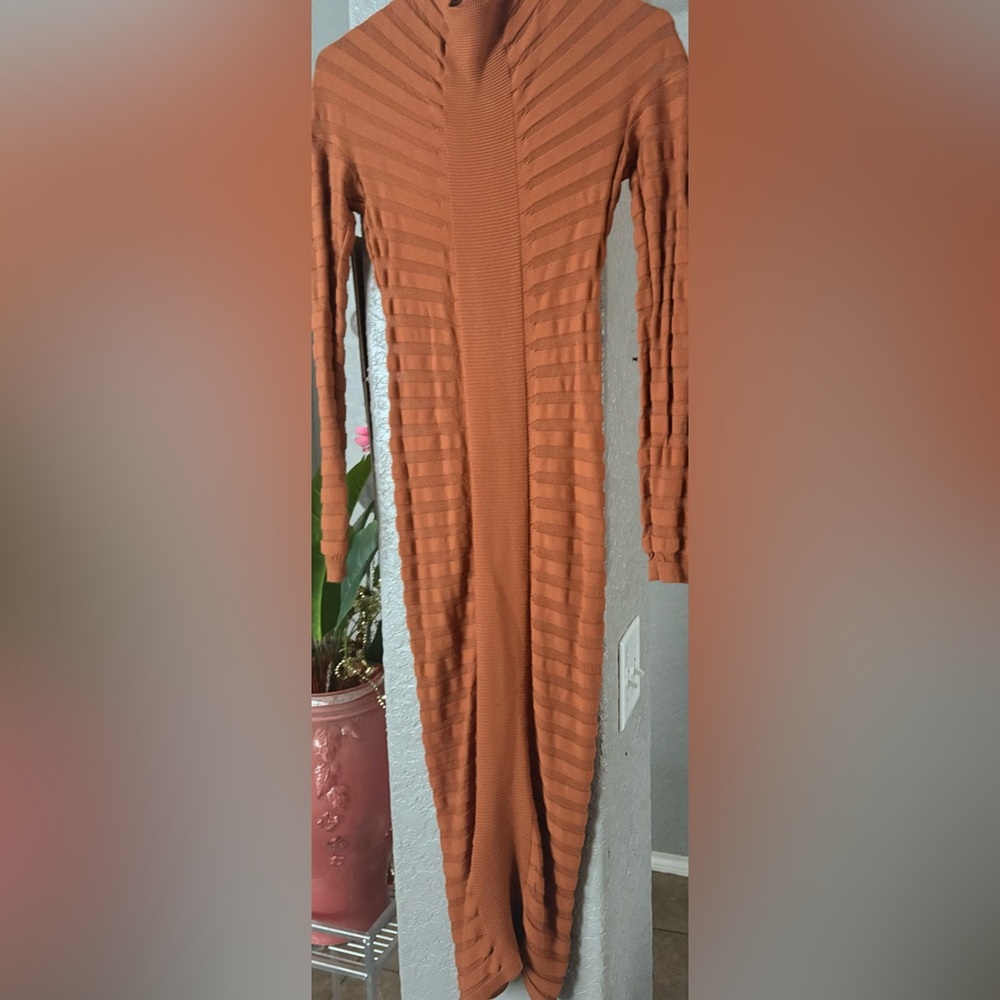 Rust Orange Ribbed Long Dress Medium - Picture 3 of 6